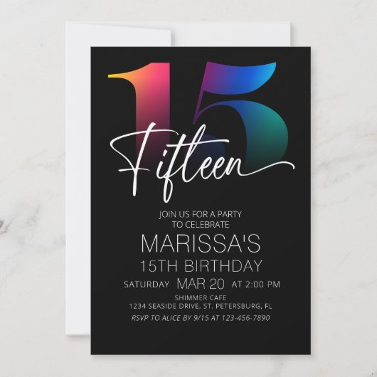 Invitation 15e anniversaire moderne (Devant)
