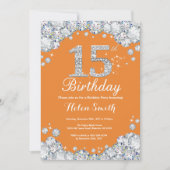 Invitation 15e anniversaire Orange et Silver Diamond (Devant)