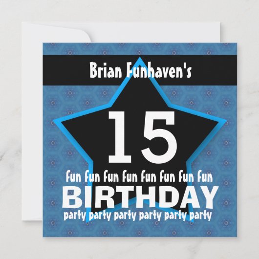 Invitation 15e anniversaire ou toute année Black Blue STAR V1 (Devant)
