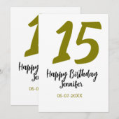 Invitation 15e anniversaire quiencenera ajouter date année or (Devant / Derrière)