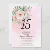 Invitation 15e anniversaire Quinceanera Aquarelle florale rus (Devant)