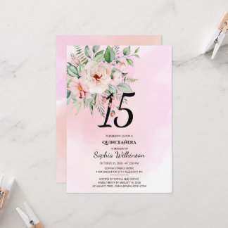 Invitation 15e anniversaire Quinceanera Aquarelle florale rus