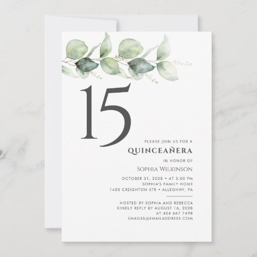 Invitation 15e anniversaire Quinceanera Eucalyptus Foliage (Devant)