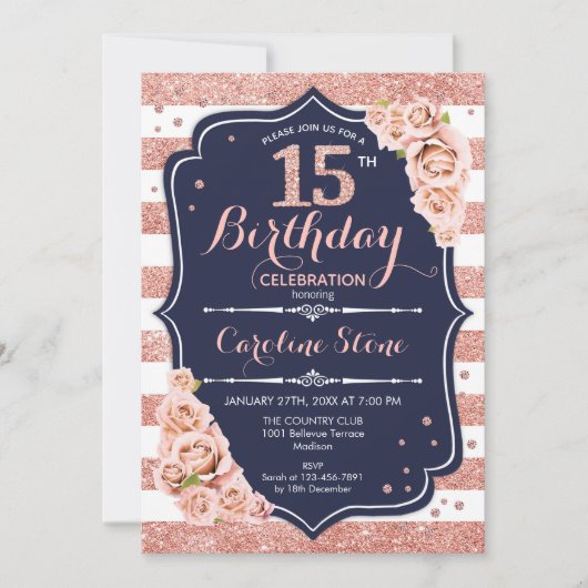 Invitation 15e anniversaire Rose de la Marine Gold et White S (Devant)
