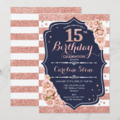 Invitation 15e anniversaire Rose de la Marine Gold et White S (Devant / Derrière)