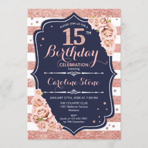 Invitation 15e anniversaire Rose de la Marine Gold et White S