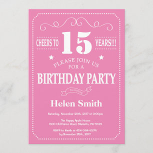 Invitation 15e anniversaire rose et blanc