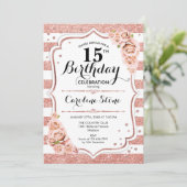 Invitation 15e anniversaire - Rose Gold White Stripes (Debout devant)