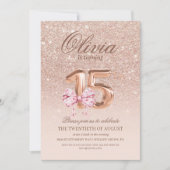 Invitation 15e anniversaire Rose rose or Bow fête d'anniversa (Devant)