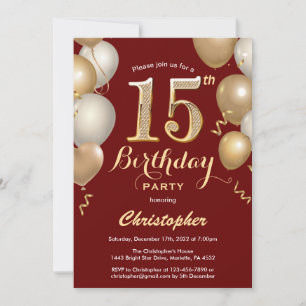 Invitation 15e anniversaire Sombre Rouge et Ballons d'or Conf