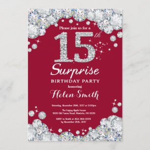 Invitation 15e anniversaire surprise Diamant d'argent rouge d