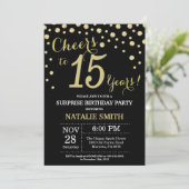Invitation 15e anniversaire surprise Diamant noir et or (Debout devant)
