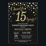 Invitation 15e anniversaire surprise Diamant noir et or<br><div class="desc">Invitation surprise 15e anniversaire avec Arrière - plan Diamant Parties scintillant noir et or. Gold Confetti.Anniversaire enfant. Anniversaire des garçons ou des filles.
Pour plus de personnalisation,  cliquez sur le bouton "Customiser" et utilisez notre outil de conception pour modifier ce modèle.</div>