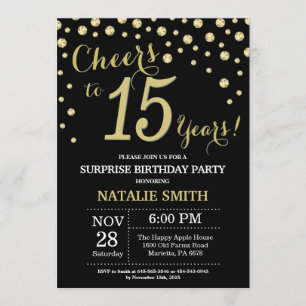 Invitation 15e anniversaire surprise Diamant noir et or