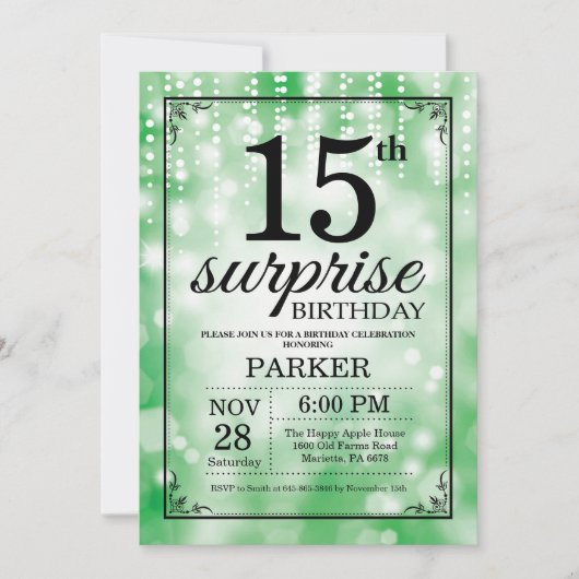 Invitation 15e anniversaire surprise Parties scint (Devant)