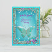 Invitation 15e anniversaire turquoise papillons pourpre class (Debout devant)