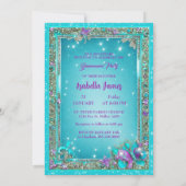 Invitation 15e anniversaire turquoise papillons pourpre class (Dos)