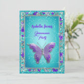 Invitation 15e anniversaire violet turquoise bijoux Papillon (Debout devant)