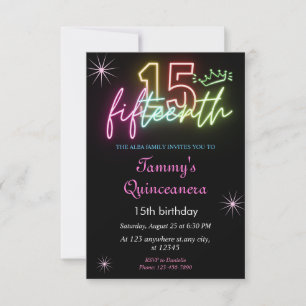 Invitation 15e anniversaireGlow Neon Quinceanera