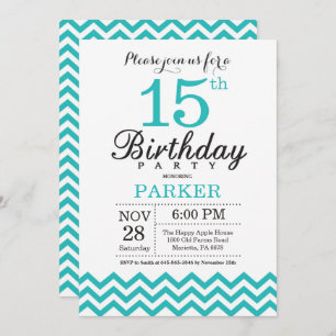 Invitation 15e Birthday Invite teal Chevron