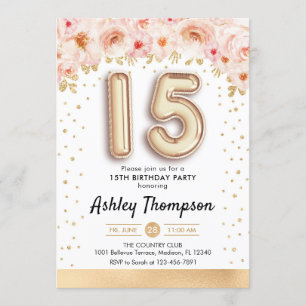 Invitation 15e fête d'anniversaire - Ballons d'or