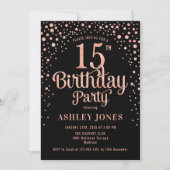 Invitation 15e fête d'anniversaire - Black & Rose Gold (Devant)