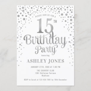 Invitation 15e fête d'anniversaire - Blanc & Argent