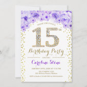 Invitation 15e fête d'anniversaire - Blanc Gold violet (Devant)