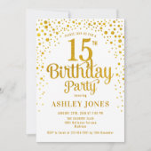 Invitation 15e fête d'anniversaire - Blanc & Or (Devant)