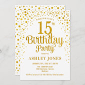 Invitation 15e fête d'anniversaire - Blanc & Or (Devant / Derrière)