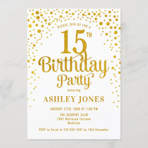 Invitation 15e fête d'anniversaire - Blanc & Or
