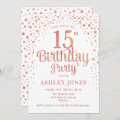 Invitation 15e fête d'anniversaire - Blanc & Rose Gold (Devant / Derrière)