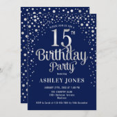 Invitation 15e fête d'anniversaire - Marine & Silver (Devant / Derrière)