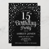 Invitation 15e fête d'anniversaire - Noir & Argent (Devant / Derrière)