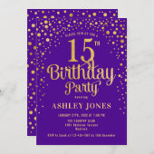 Invitation 15e fête d'anniversaire - Purple & Gold (Devant / Derrière)