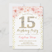 Invitation 15e fête d'anniversaire - Rose or blanc (Devant)