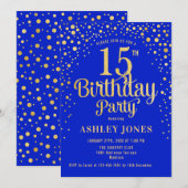 Invitation 15e fête d'anniversaire - Royal Blue & Gold (Devant / Derrière)
