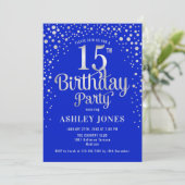 Invitation 15e fête d'anniversaire - Royal Blue & Silver (Debout devant)