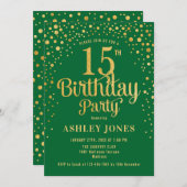 Invitation 15e fête d'anniversaire - Vert & Or (Devant / Derrière)
