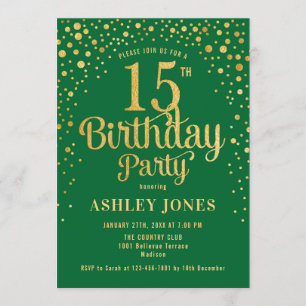 Invitation 15e fête d'anniversaire - Vert & Or