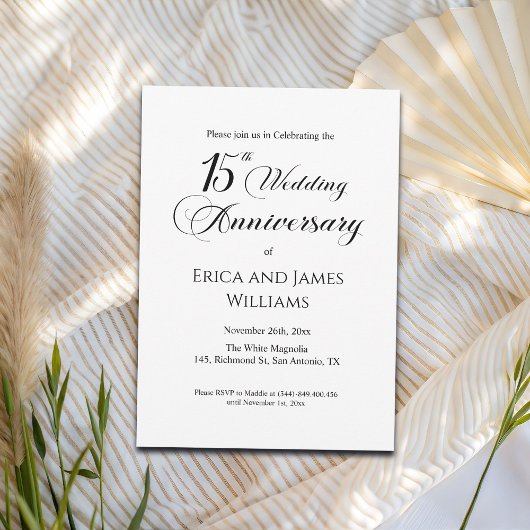 Invitation 15e Mariage de cristal Anniversaire Élégant Script