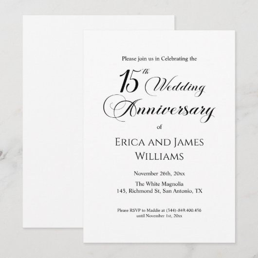 Invitation 15e Mariage de cristal Anniversaire Élégant Script (Devant / Derrière)