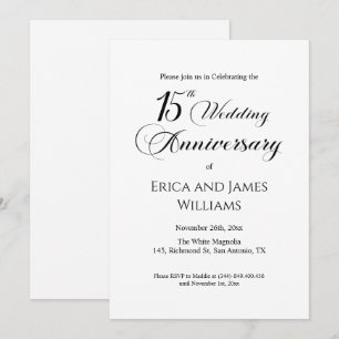 Invitation 15e Mariage de cristal Anniversaire Élégant Script