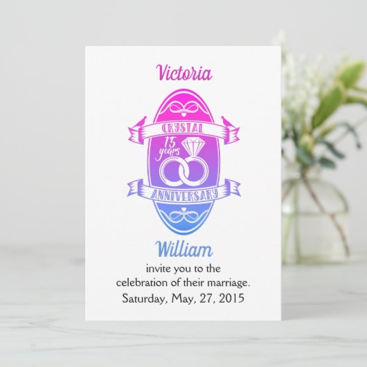 Invitation 15ème anniversaire de mariage cristal traditionnel (Debout devant)