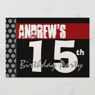 Invitation 15ème Anniversaire moderne pour lui noir blanc