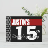 Invitation 15ème Le noir blanc rouge moderne d'anniversaire (Debout devant)