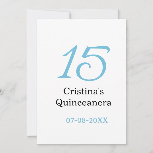 Invitation 15th quinceanera birthday blue black bold letter n (Devant)