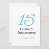 Invitation 15th quinceanera birthday blue black bold letter n (Devant / Derrière)