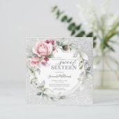 Invitation 16 Anniversaire Carré | Argent Rose (Debout devant)
