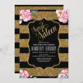 Invitation 16 Anniversaire - Parties scintillant d'or Sweet s (Devant / Derrière)